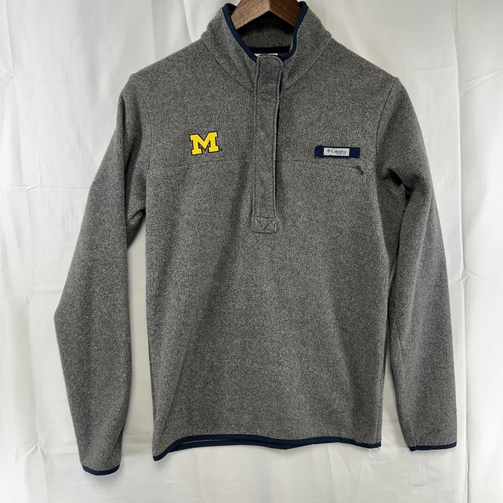 Michigan Wolverines Columbia Fleece Pullover Mens Small Grey PFG Snap